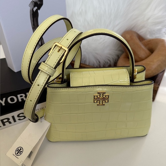 Tory Burch Handbags - Rare Tory Burch Britten Embossed Mini Satchel Crossbody – Pastel Yellow Croc NWT